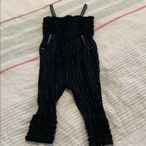 AMY COE Girl’s Black Spaghetti Strap Striped Jumpsuit Size 12M EUC